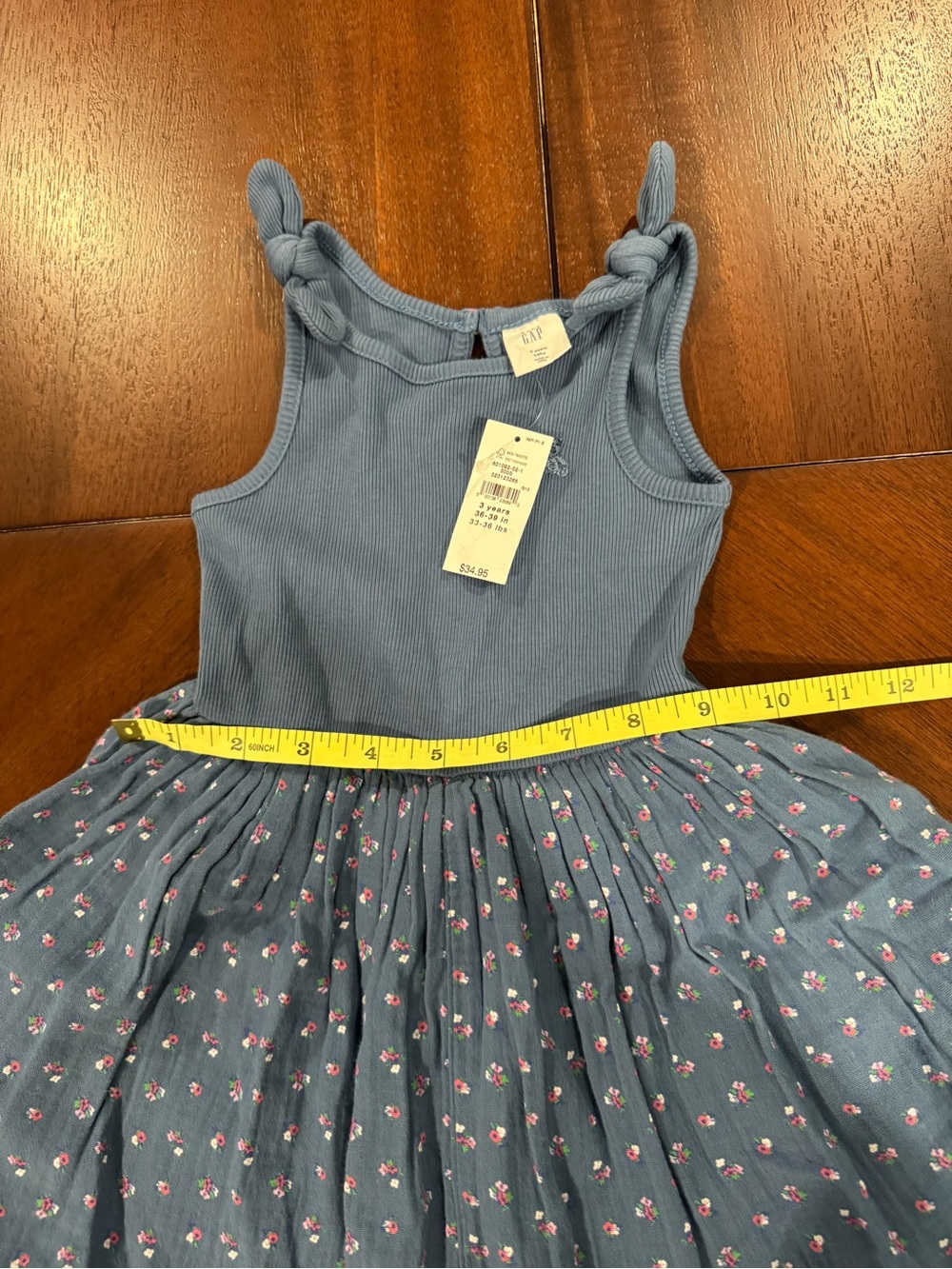 GAP Girls Dusty Blue Floral Knot-Shoulder Dress